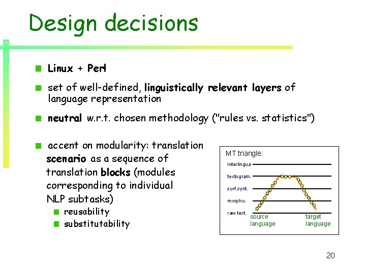 Design decisions Linux + Perl set of well-defined, linguistically relevant layers of language representation Design decisions Linux + Perl set of well-defined, linguistically relevant layers of language representation