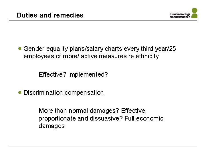 Duties and remedies · Gender equality plans/salary charts every third year/25 employees or more/