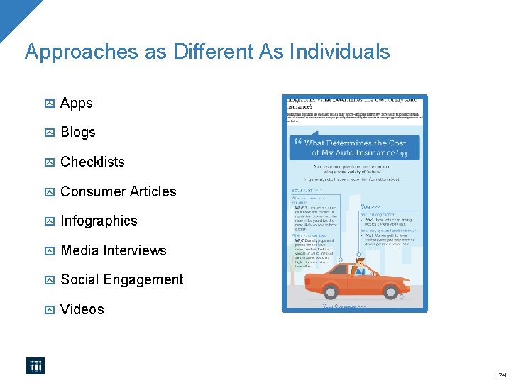 Approaches as Different As Individuals Apps Blogs Checklists Consumer Articles Infographics Media Interviews Social