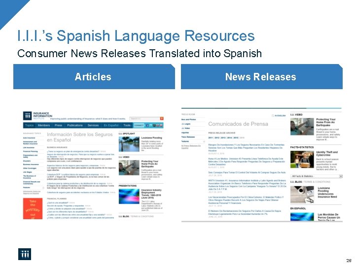 I. I. I. ’s Spanish Language Resources Consumer News Releases Translated into Spanish Articles