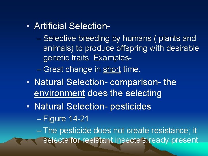 • Artificial Selection– Selective breeding by humans ( plants and animals) to produce • Artificial Selection– Selective breeding by humans ( plants and animals) to produce