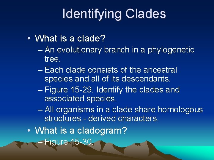 Identifying Clades • What is a clade? – An evolutionary branch in a phylogenetic