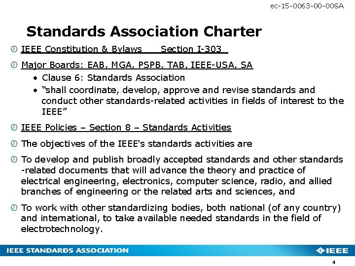 ec-15 -0063 -00 -00 SA Standards Association Charter IEEE Constitution & Bylaws Section I-303