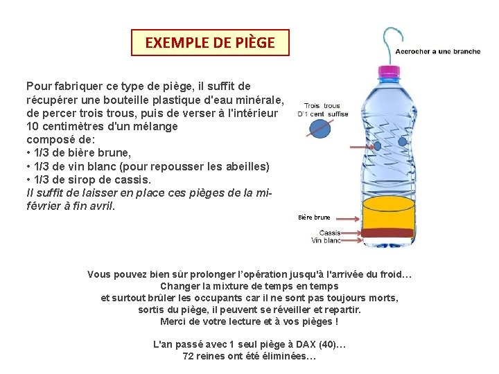 EXEMPLE DE PIÈGE Pour fabriquer ce type de piège, il suffit de récupérer une