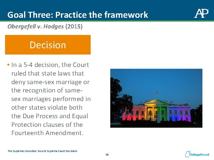 Goal Three: Practice the framework Obergefell v. Hodges (2015) Decision • In a 5