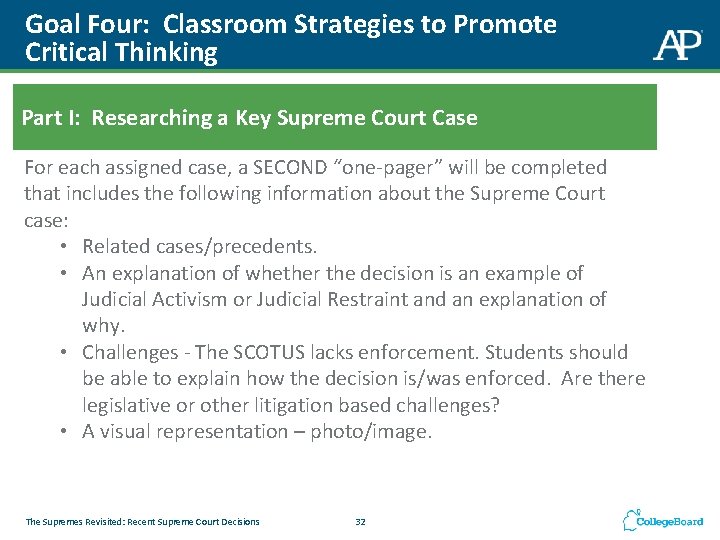 Goal Four: Classroom Strategies to Promote Critical Thinking Part I: Researching a Key Supreme