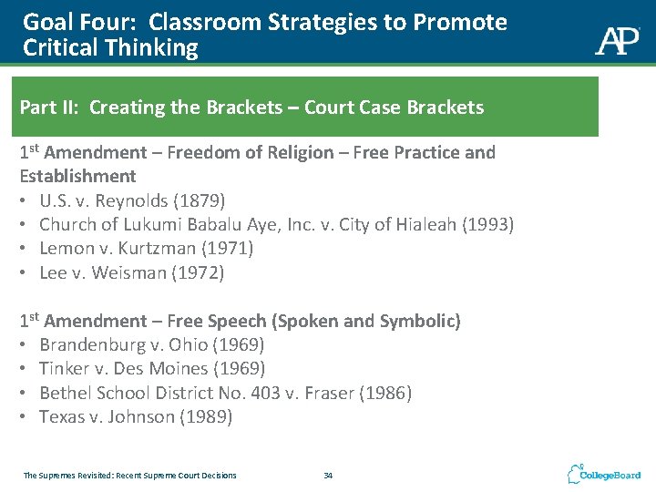 Goal Four: Classroom Strategies to Promote Critical Thinking Part II: Creating the Brackets –