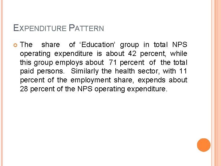 EXPENDITURE PATTERN The share of ‘Education’ group in total NPS operating expenditure is about