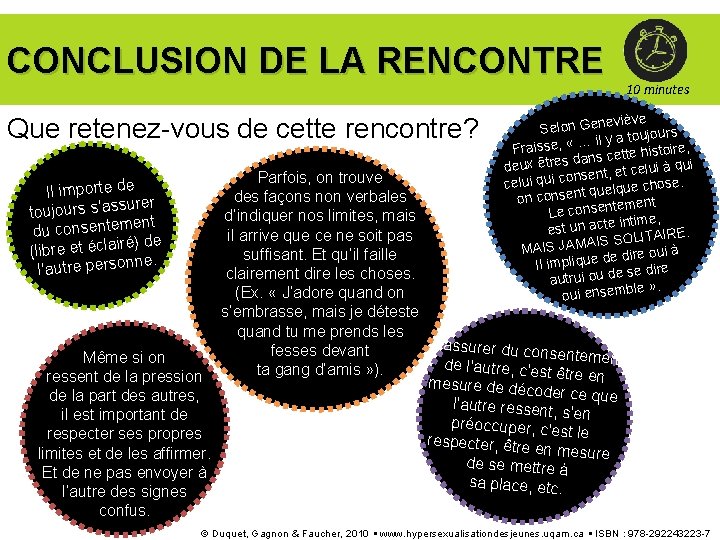 CONCLUSION DE LA RENCONTRE Que retenez-vous de cette rencontre? 10 minutes eviève Selon Gen