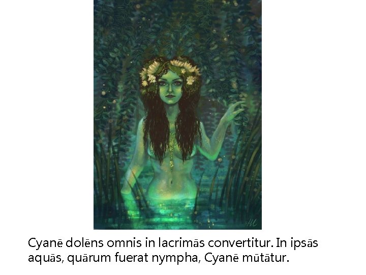 Cyanē dolēns omnis in lacrimās convertitur. In ipsās aquās, quārum fuerat nympha, Cyanē mūtātur.