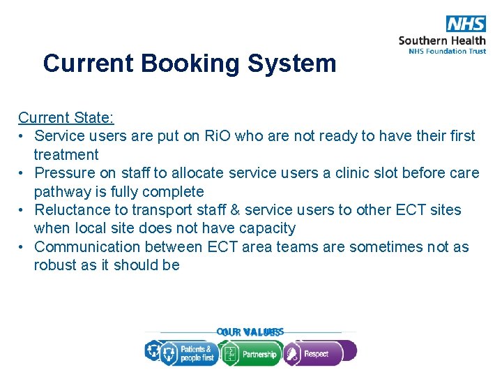 Current Booking System Current State: • Service users are put on Ri. O who