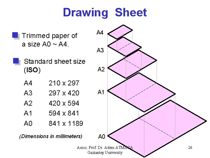 Drawing Sheet Trimmed paper of a size A 0 ~ A 4. Standard sheet