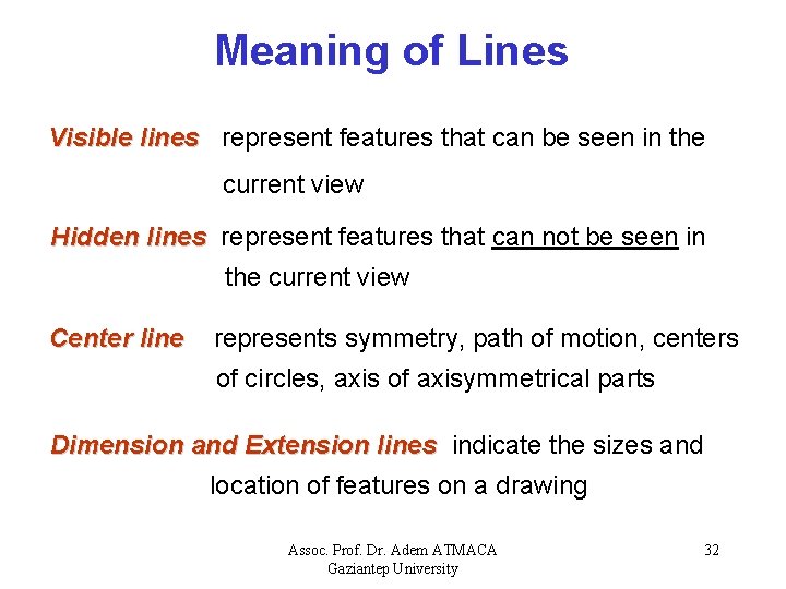 Meaning of Lines Visible lines represent features that can be seen in the current