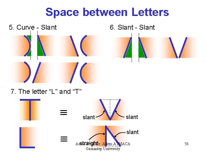 Space between Letters 5. Curve - Slant 6. Slant - Slant 7. The letter