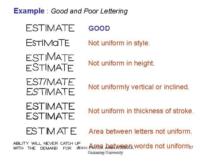 Example : Good and Poor Lettering GOOD Not uniform in style. Not uniform in