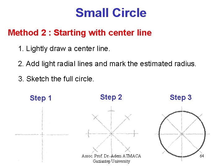 Small Circle Method 2 : Starting with center line 1. Lightly draw a center