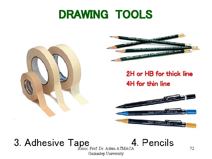 DRAWING TOOLS 2 H or HB for thick line 4 H for thin line