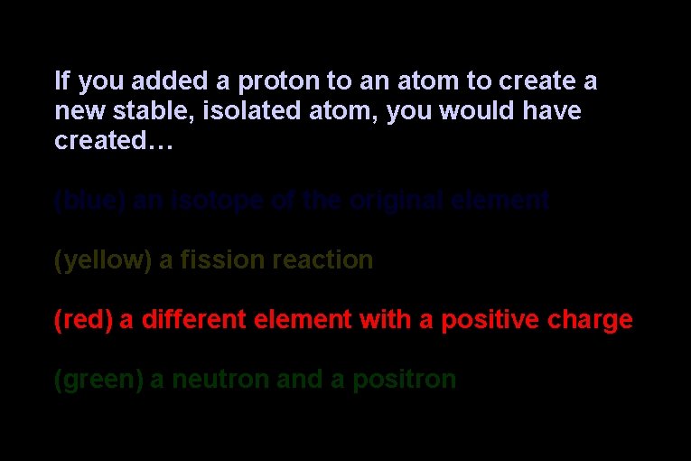 If you added a proton to an atom to create a new stable, isolated