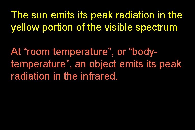 The sun emits peak radiation in the yellow portion of the visible spectrum At