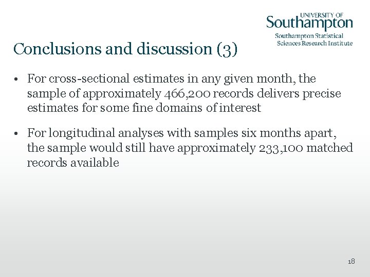 Conclusions and discussion (3) • For cross-sectional estimates in any given month, the sample