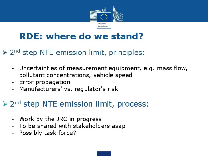 RDE: where do we stand? Ø 2 nd step NTE emission limit, principles: -