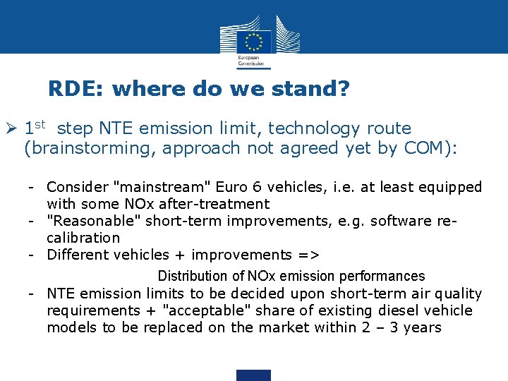 RDE: where do we stand? Ø 1 st step NTE emission limit, technology route