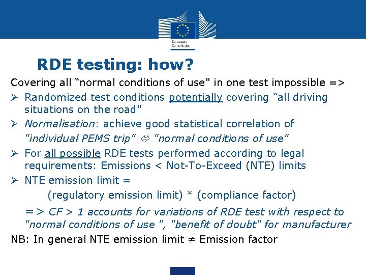 RDE testing: how? Covering all “normal conditions of use" in one test impossible =>