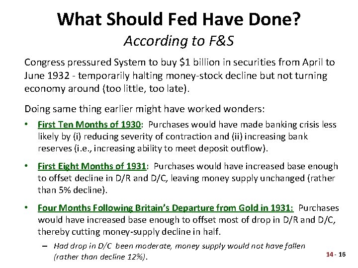 What Should Fed Have Done? According to F&S Congress pressured System to buy $1