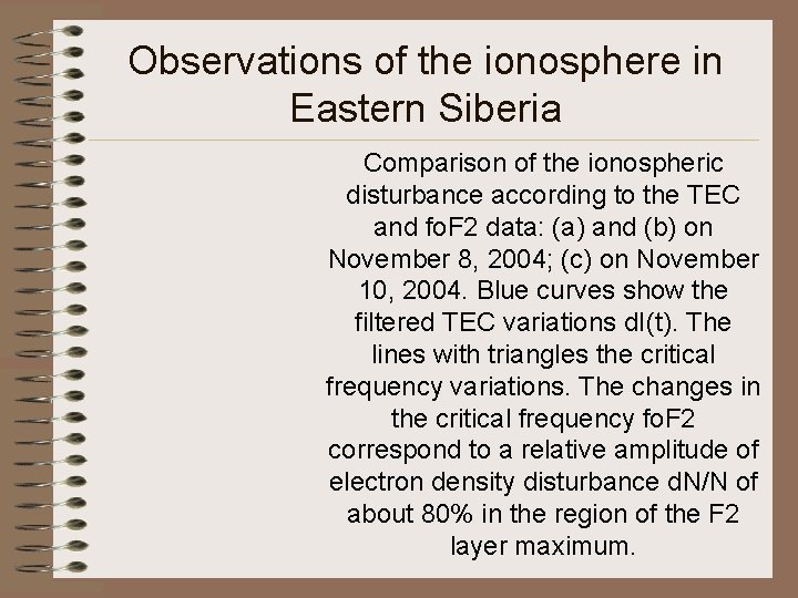 Observations of the ionosphere in Eastern Siberia Comparison of the ionospheric disturbance according to