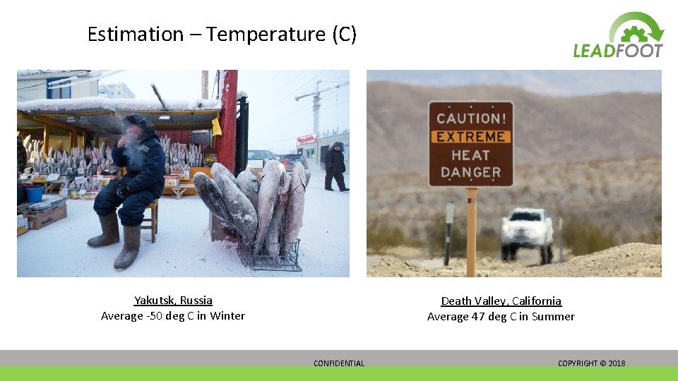 Estimation – Temperature (C) Yakutsk, Russia Average -50 deg C in Winter Death Valley,