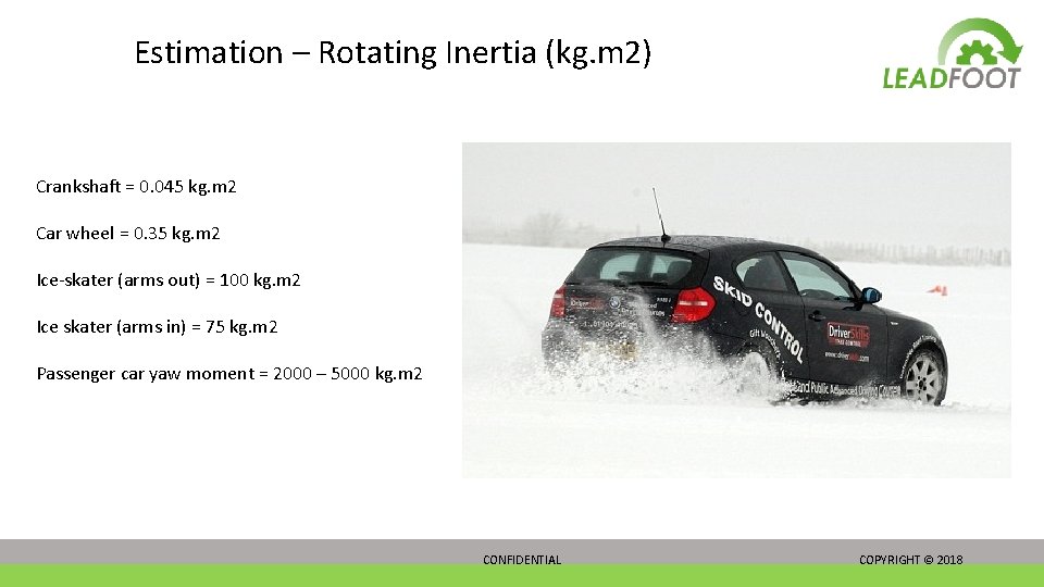 Estimation – Rotating Inertia (kg. m 2) Crankshaft = 0. 045 kg. m 2