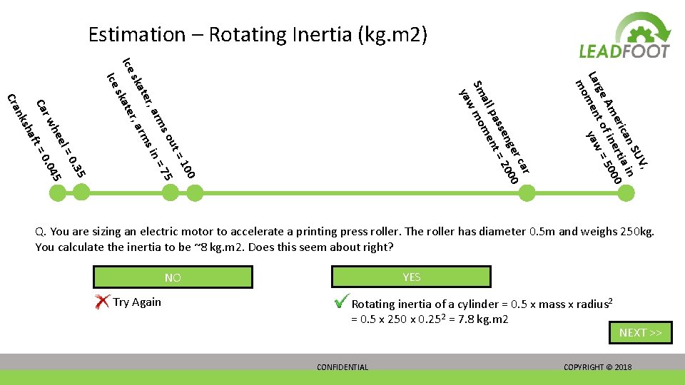 Estimation – Rotating Inertia (kg. m 2) r r ca 0 nge 00 sse