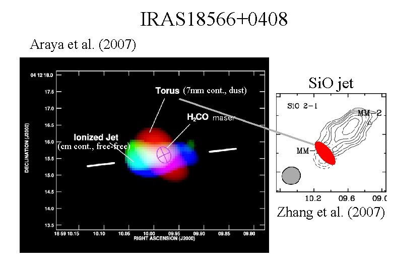 IRAS 18566+0408 Araya et al. (2007) (7 mm cont. , dust) Si. O jet