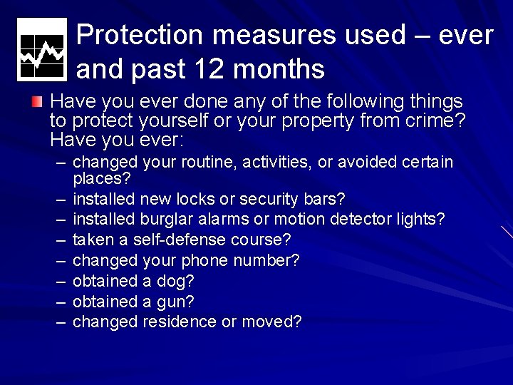 Protection measures used – ever and past 12 months Have you ever done any