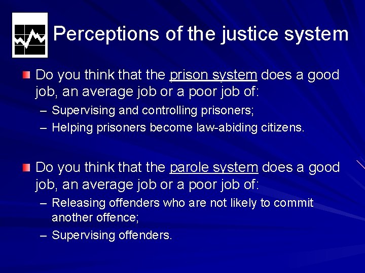 Perceptions of the justice system Do you think that the prison system does a