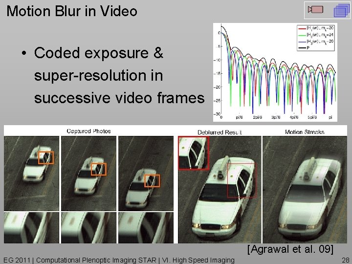 Motion Blur in Video • Coded exposure & super-resolution in successive video frames [Agrawal