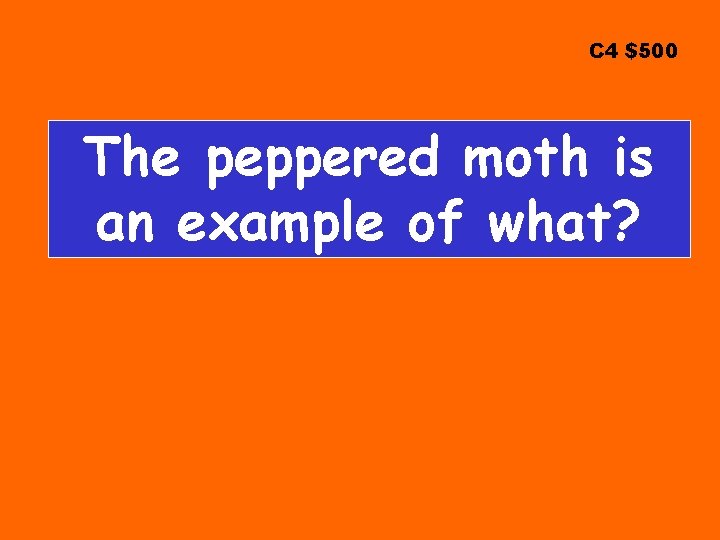 C 4 $500 The peppered moth is an example of what? 