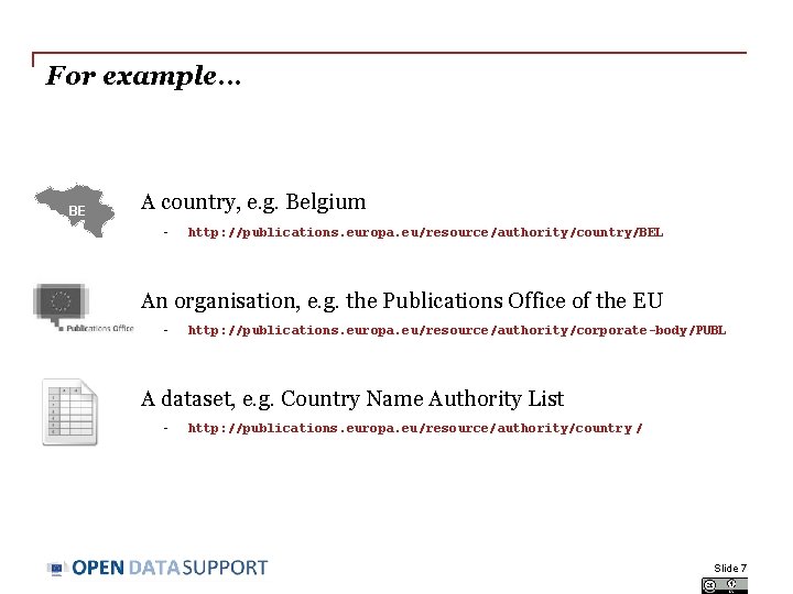 For example. . . BE A country, e. g. Belgium - http: //publications. europa.