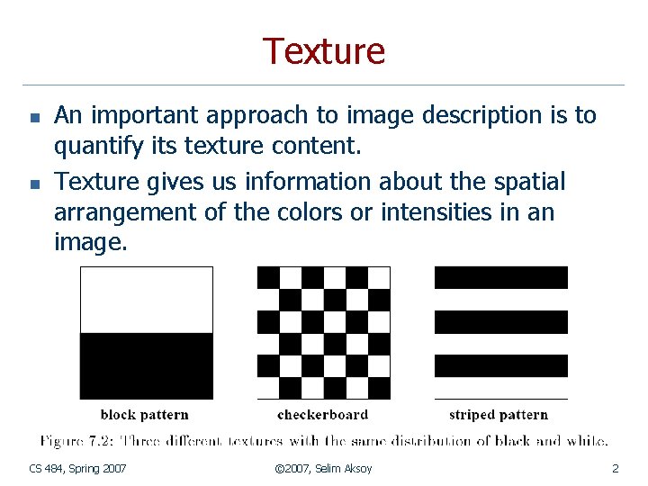 Texture n n An important approach to image description is to quantify its texture