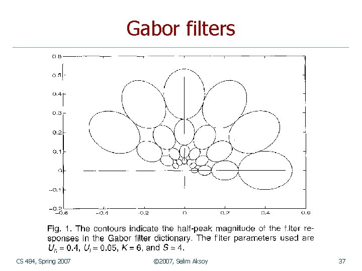 Gabor filters CS 484, Spring 2007 © 2007, Selim Aksoy 37 