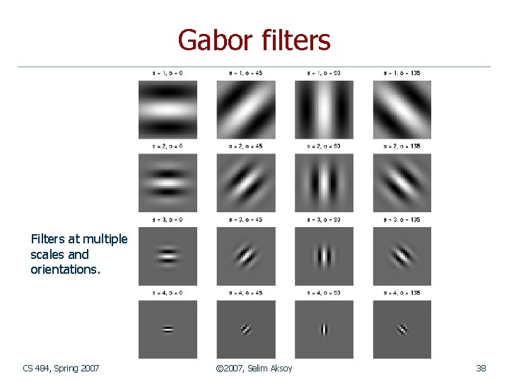 Gabor filters Filters at multiple scales and orientations. CS 484, Spring 2007 © 2007,