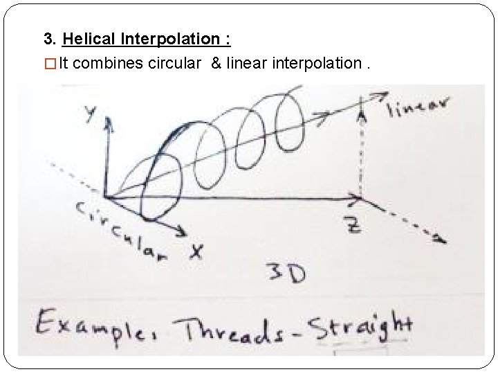 3. Helical Interpolation : � It combines circular & linear interpolation. 