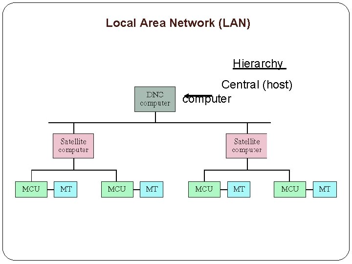 Local Area Network (LAN) Hierarchy Central (host) computer 