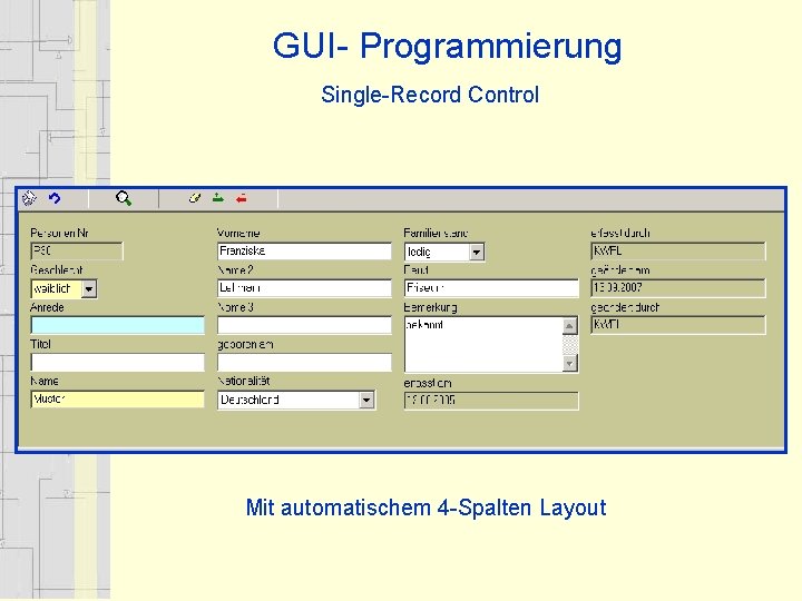GUI- Programmierung Single-Record Control Mit automatischem 4 -Spalten Layout GUI- Programmierung Single-Record Control Mit automatischem 4 -Spalten Layout