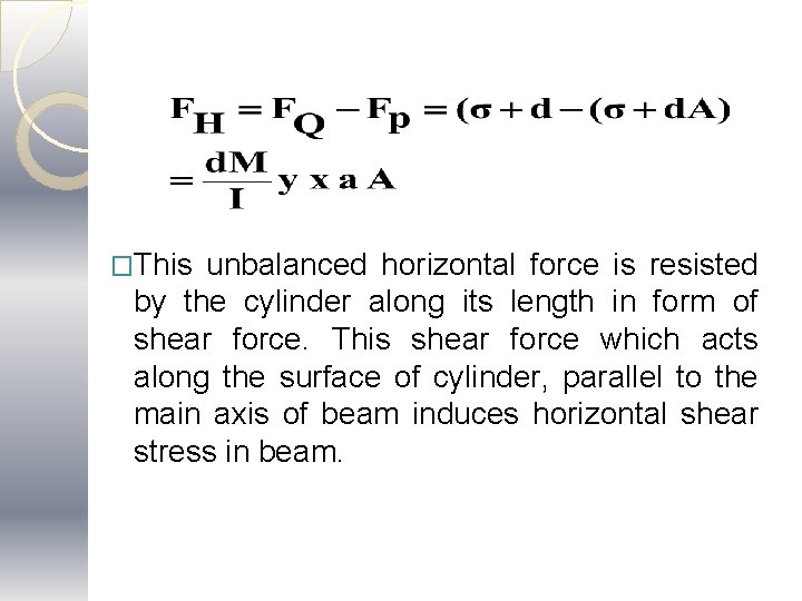 �This unbalanced horizontal force is resisted by the cylinder along its length in form