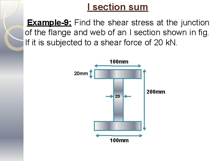 I section sum Example-9: Find the shear stress at the junction of the flange