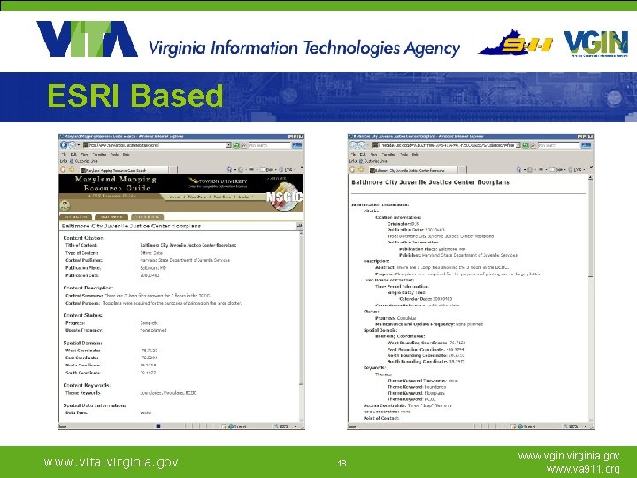 ESRI Based www. vita. virginia. gov 18 www. vgin. virginia. gov www. va 911.