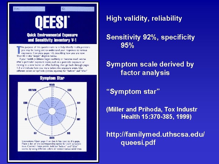High validity, reliability Sensitivity 92%, specificity 95% Symptom scale derived by factor analysis “Symptom High validity, reliability Sensitivity 92%, specificity 95% Symptom scale derived by factor analysis “Symptom