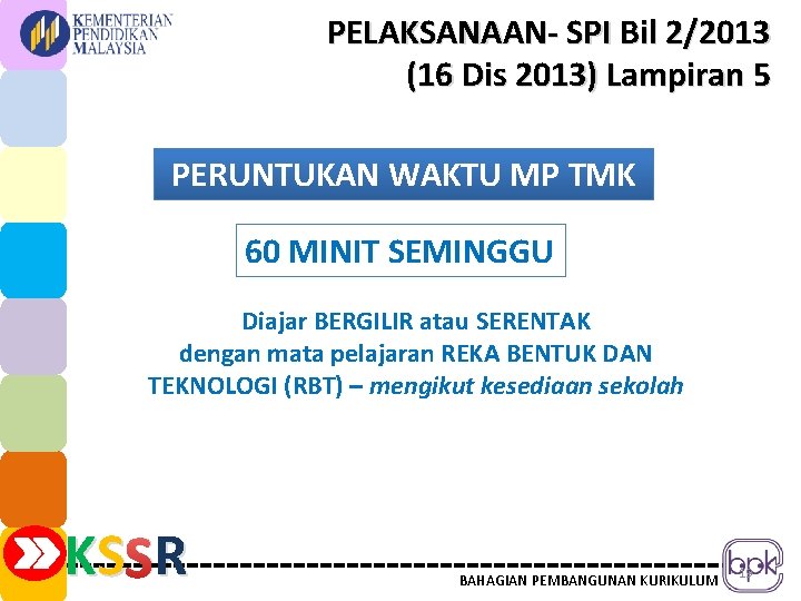 PELAKSANAAN- SPI Bil 2/2013 (16 Dis 2013) Lampiran 5 PERUNTUKAN WAKTU MP TMK 60