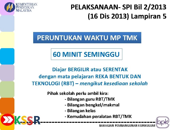 PELAKSANAAN- SPI Bil 2/2013 (16 Dis 2013) Lampiran 5 PERUNTUKAN WAKTU MP TMK 60